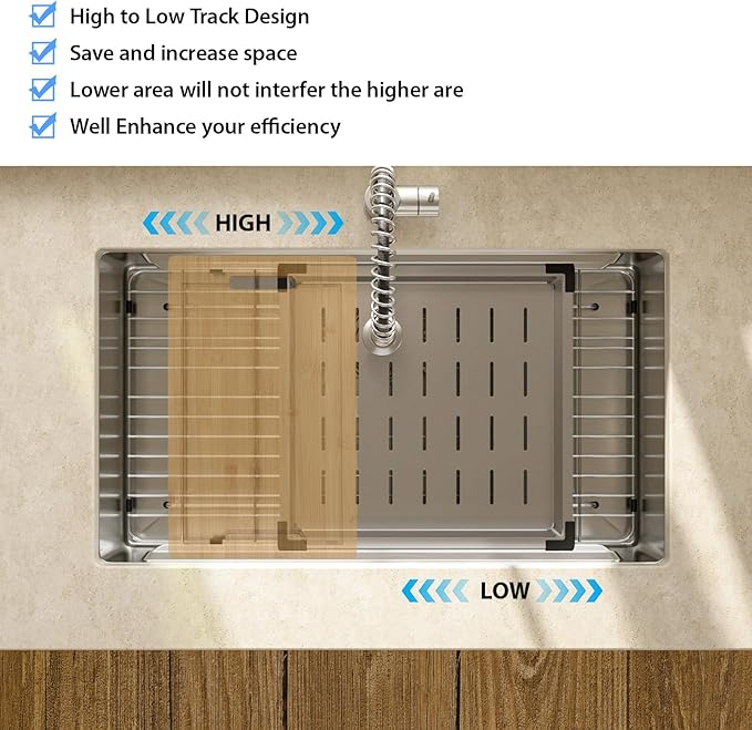 Lordear 33 Inch Undermount Kitchen Sink Stainless Steel 16 Gauge Single Bowl Workstation Large Sinks 33 x19 Inch Double Ledges Under Counter Handmade Sink