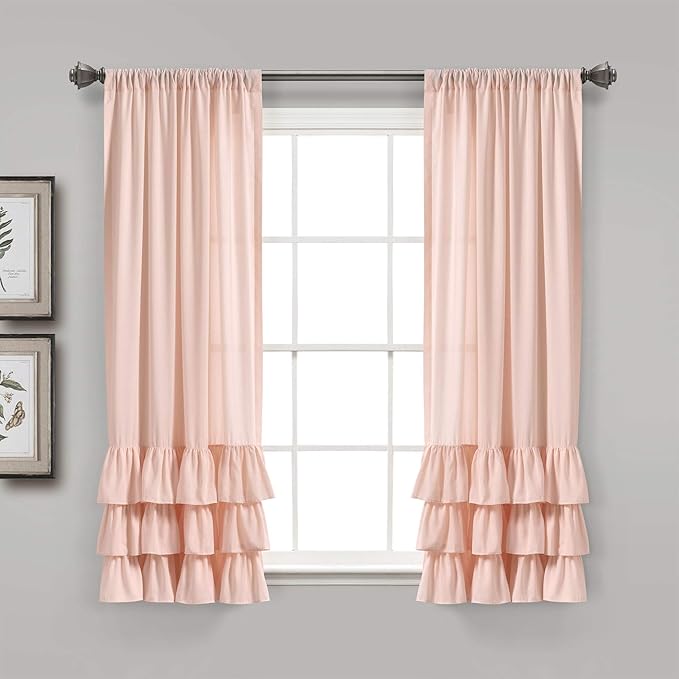Lush Decor, Blush Allison Ruffle Curtains Window Panel Set for Living, Dining Room, Bedroom (Pair), 63" x 40" (16T004557)