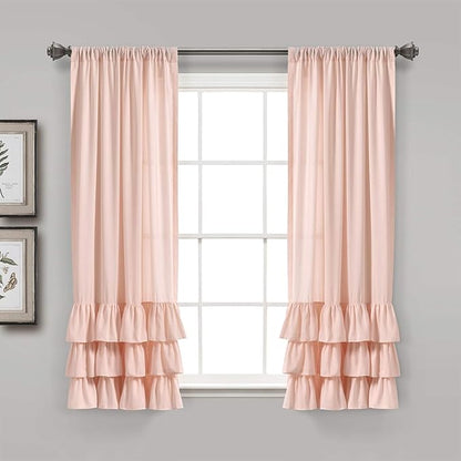 Lush Decor Allison Ruffle Light Filtering Window Curtain Panels Pair 40" W x 45" L Blush - Coquette Curtains for Bedroom - Drapes - Ruffle Curtains Kids