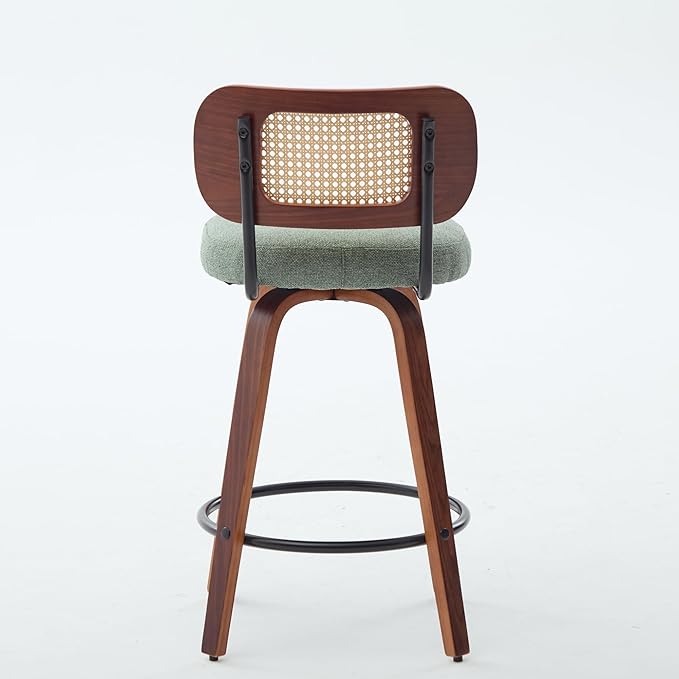 Modern Dining Chair Mid-Century Swivel Counter Height Bar Stools with Upholstered Seat, Sturdy Stable Walnut Craftsmanship for Kitchen Island Dining Room Furniture,Green-Foam-setof3