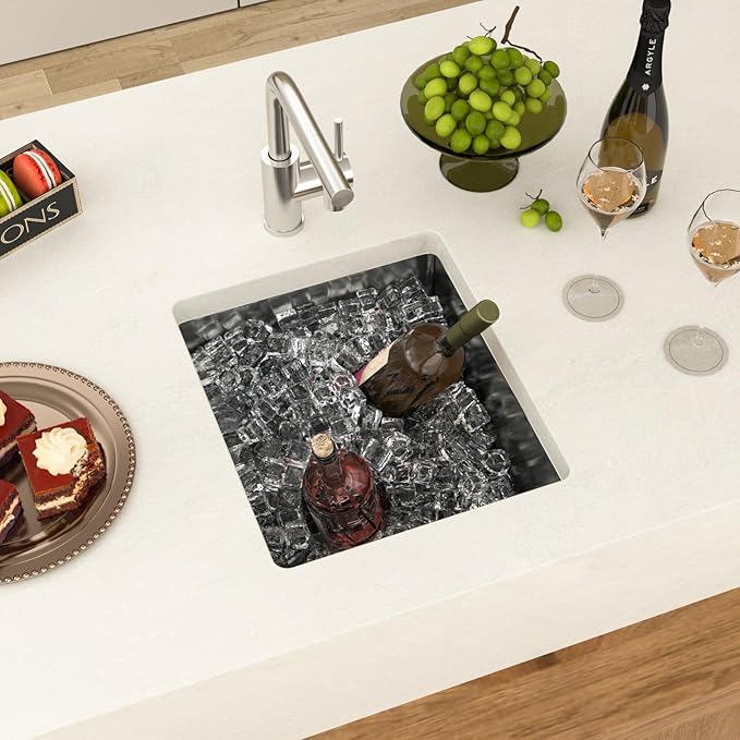 15 Undermount Kitchen Sink 15"x17"x8" Single Bowl 16 Gauge Stainless Steel Under Counter Single Bowl Kitchen Sinks Basin with Drain Strainer