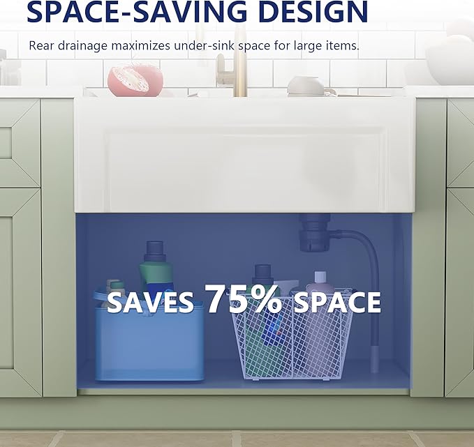 DeerValley White Farmhouse Workstation Sink 30 inch, Reversible Fireclay Deep Single Bowl Apron Front Kitchen Sink, Undermount Farm Sink with Ledge and Accessories