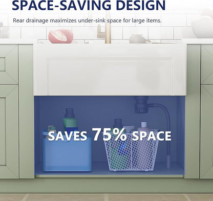 DeerValley White Farmhouse Workstation Sink 30 inch, Reversible Fireclay Deep Single Bowl Apron Front Kitchen Sink, Undermount Farm Sink with Ledge and Accessories