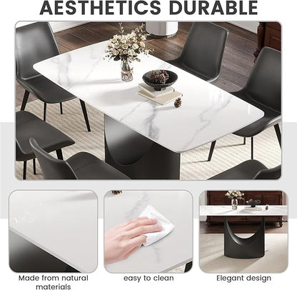 63 Inch Sintered Stone Dining Table for 4-6, Modern Rectangle Kitchen Table with Heat Resistant Top, Scratch Proof Metal Base, Multifunctional Meeting Desk for Home Office