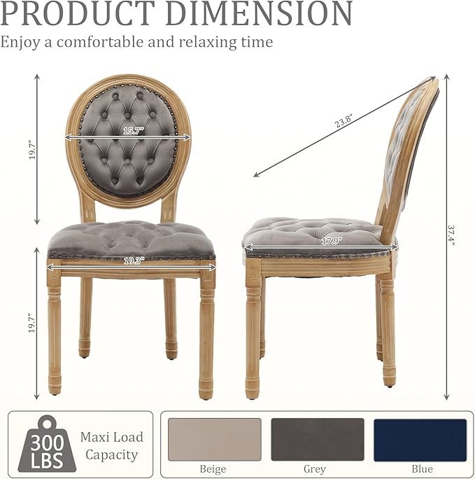 Velvet Dining Chairs Set of 6, Vintage Wooden Dining Chair with Solid Wood Legs, Upholstered Farmhouse Kitchen Chair for Living Room, Restaurant, Bedroom (Gray, Set of 6)