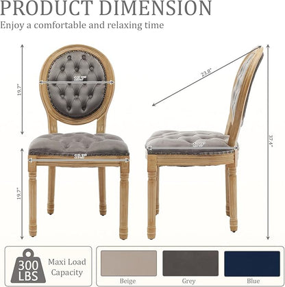 Velvet Dining Chairs Set of 4, Vintage Wooden Dining Chair with Solid Wood Legs, Upholstered Farmhouse Kitchen Chair for Living Room, Restaurant, Bedroom (Gray, Set of 4)