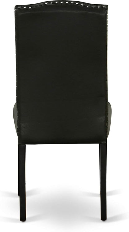 East West Furniture ENP1T69 Encinal Parson Dining Room Chairs - Nailhead Trim Black Faux Leather Padded Chairs, Set of 2, Black