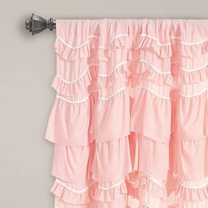 Lush Decor Kemmy Light Filtering Window Curtain Panel Single 52" W x 63" L Peachy Pink - Drapes - Ruffled Curtains for Bedroom - Pink Curtains - Coquette Decor