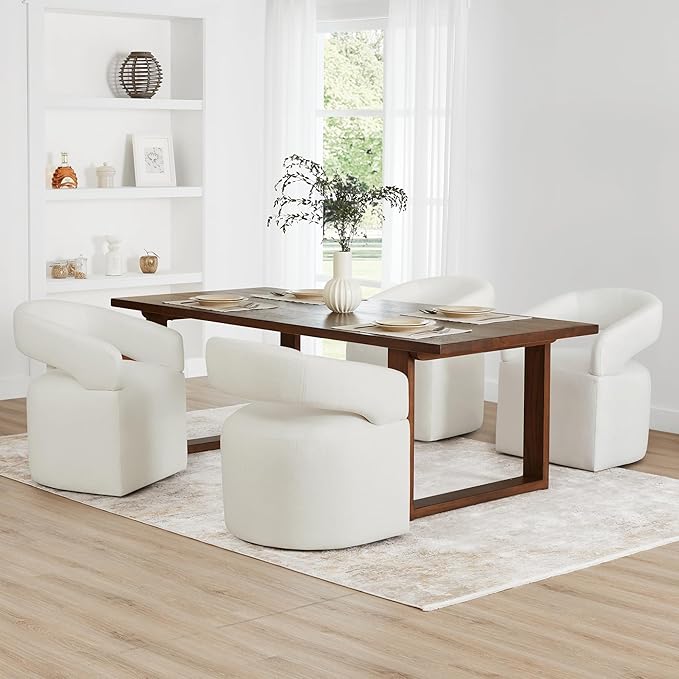 KISLOT Upholstered Dining Chairs with Removable Casters Barrel Side Armchair with Rollers for Diningroom Bedroom Livingroom Reading Room, Ivory, Set of 1