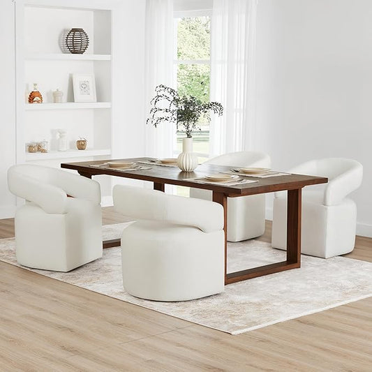 KISLOT Upholstered Dining Chairs with Removable Casters Barrel Side Armchair with Rollers for Diningroom Bedroom Livingroom Reading Room, Ivory, Set of 1