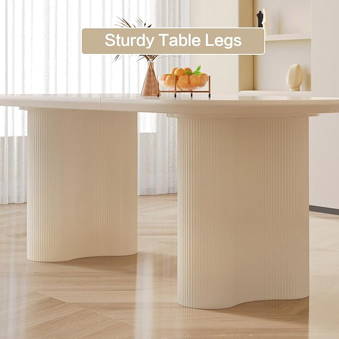 Dining Table Set for 6, Modern Kitchen Table with 6 Chairs, Dining Room Table Set for Kitchen,Dining Room,Home & Office (55.11" White Table with 6 Chairs)