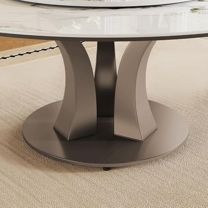 Modern Sintered Stone Dining Table for 6-8, Luxury Faux Marble Kitchen Table with Heavy-Duty Stainless Steel Base, Heat-Resistant Furniture for Dining Room (Table+8 Chairs,59'')