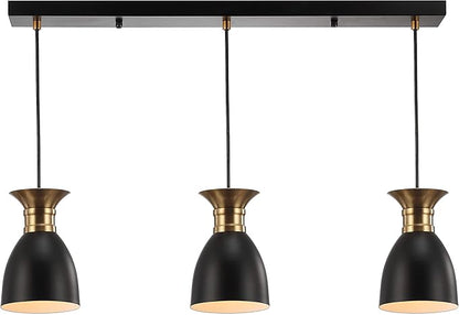JONATHAN Y 33.25" Black/Brass Gold Modern Metal LED Pendant Light Fixture, Adjustable Hanging Ceiling Lamp for Kitchen Island Bedside, Metal Black Shade, LED Bulb Included (JYL6138A)
