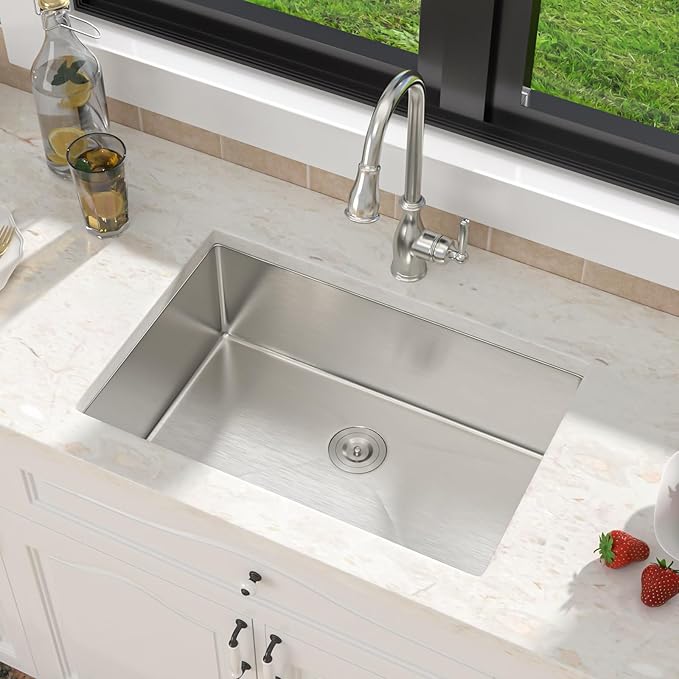 26 x 18 x 9 Inch undermount Kitchen Sink 16 Gague Stainless Steel Handmade Single Bowl Sink Large Deep Sinks,26"x18"x9"