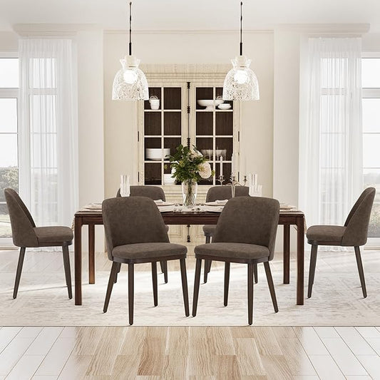 COLAMY Upholstered Dining Chairs Set of 6, Modern Kitchen Chairs with Back, Leather Side Dining Room Chairs with Wood Legs for Kitchen Dining Room Restaurant,Dark Brown