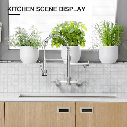 AIMADI Wall Mount Kitchen Faucet,Commercial Sink Faucet with Sprayer, Dual Handles Utility Sink Faucet for Kitchen Laundry Restaurant,Stainless Steel