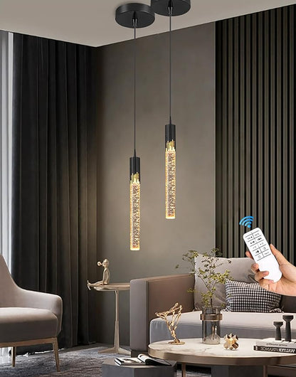 Flashing God Black Pendant Lights Modern LED Kitchen Island Light Crystal Mini Pendant Light with Dimmable LED Bubble Crystal Chandelier for Dining Room, Bedroom, Bar