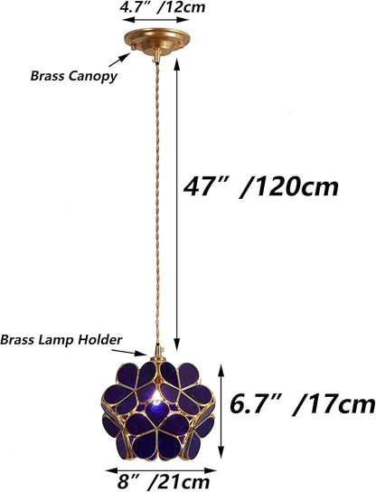 Bieye L10746 Petals Tiffany Style Stained Glass Ceiling Pendant Light with 8-inch Wide Lampshade (Cobalt Blue, 8" Cherry Blossom)