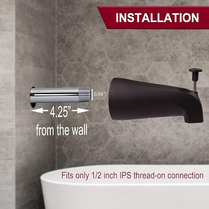 Westbrass E531D-1F-12 5-1/4" Reach Wall Mount Tub Spout with Front Diverter, Oil Rubbed Bronze