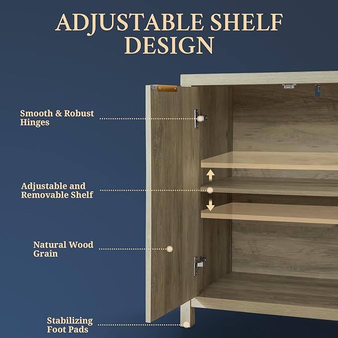 Oakham Home Buffet Cabinet with Storage Fluted Sideboard with 2 Doors 3 Drawers Modern Credenza Accent Cabinets for Living Room Kitchen Hallway,Adjustable Shelves (Natural)