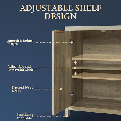 Oakham Home Buffet Cabinet with Storage Fluted Sideboard with 2 Doors 3 Drawers Modern Credenza Accent Cabinets for Living Room Kitchen Hallway,Adjustable Shelves (Natural)