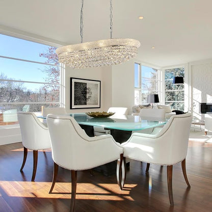 Rectangle Crystal Chandeliers for Dining Room, L36 inch Rectangular Oval Light for Kitchen Island (Chrome)