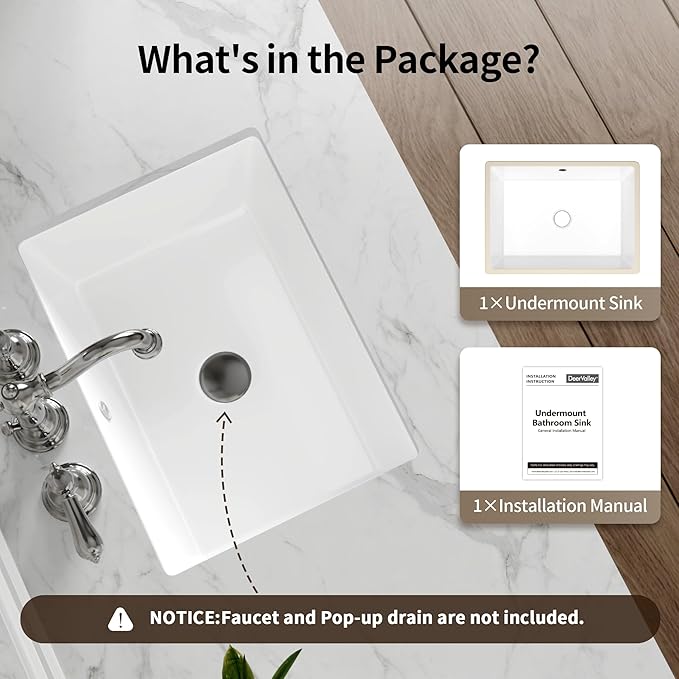 DeerValley 18 x 13.5 Inch Undermount Bathroom Sink, White Ceramic Under Counter Bathroom Sinks, Modern Lavatory Vanity Bath Wash Bowl Basin with Overflow