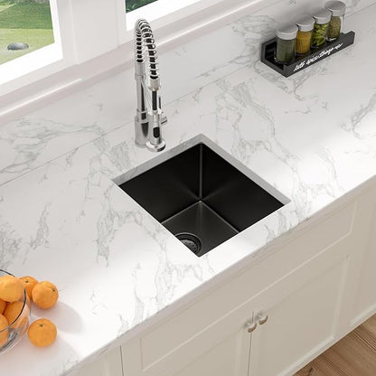 Sarlai 13 Black Bar Sink Undermount - 13x15 Gunmetal Black Under Counter Bar Prep RV Outdoor Kitchen Sink 16 Guage Stainless Steel Single Bowl Deep Sinks Basin