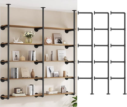 Pynsseu Industrial Iron Pipe Shelf Wall Mount, Farmhouse DIY Open Bookshelf, Pipe Shelves for Kitchen Bathroom, bookcases Living Room Storage, 3Pack of 5 Tier.