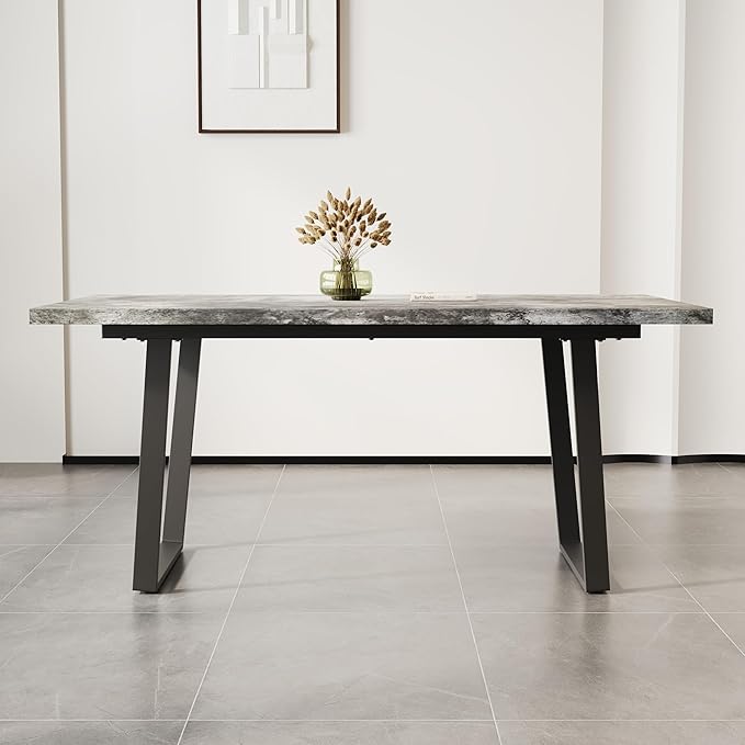BROVAVE 63" Waterproof Polished Island Table, Rustic Dining Table with Classic MDF Finish, Mid Century Dining Table with 6-Person Capacity for Family Gatherings, Gray