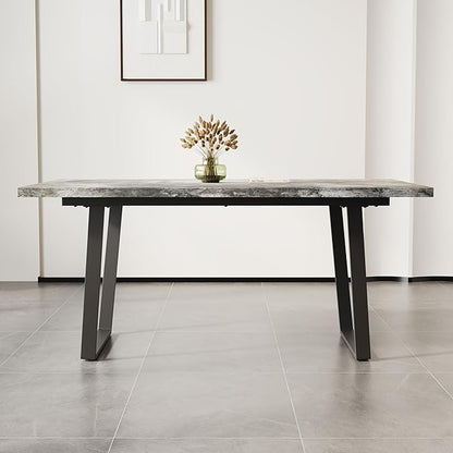 BROVAVE 63" Waterproof Polished Island Table, Rustic Dining Table with Classic MDF Finish, Mid Century Dining Table with 6-Person Capacity for Family Gatherings, Gray