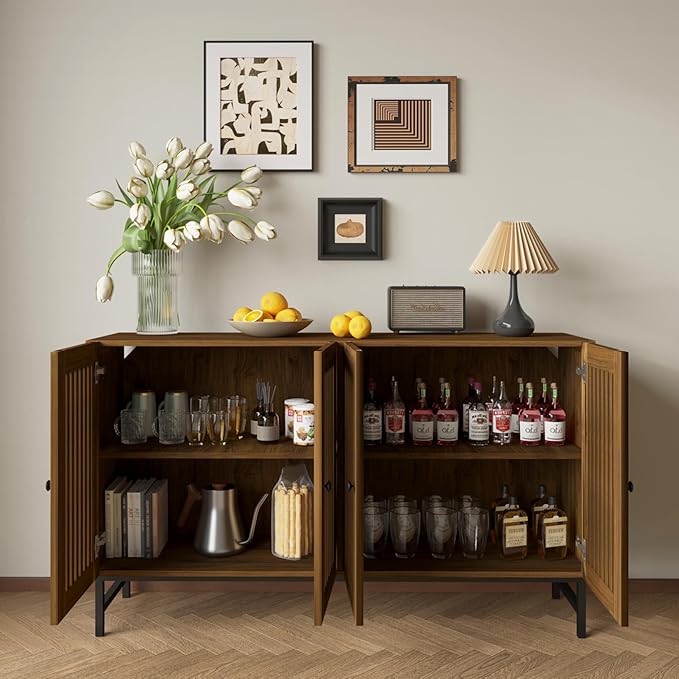 Gyger Buffet Storage Cabinet with 4 Doors,Kitchen Sideboard with Storage,Coffee Bar Cabinet for Kitchen,Living Room,Natural