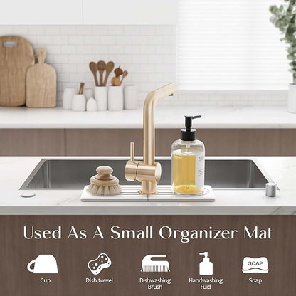 eormoe Diatomite Kitchen Faucet Mat - 14Inch Water Absorbing Stone Tray for Sink, Stone Fast-Drying Faucet Mat for Kitchen Counter Sink Accessories (Light Grey, 14'' x 3.9'')