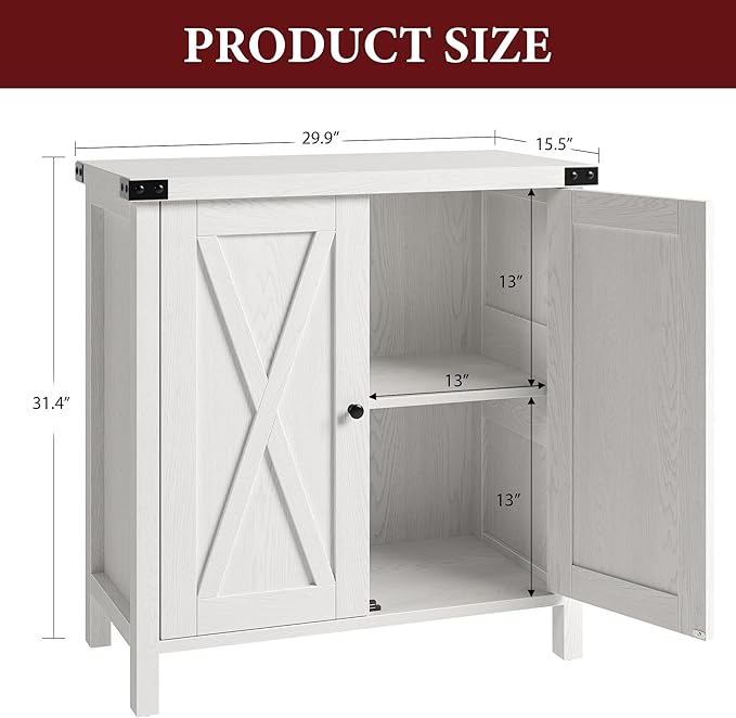 GarveeHome Small Storage Cabinet, Farmhouse Sideboard Buffet Cabinet with 2 Doors and Adjustable Shelves, Accent Entryway Console Cabinets for Living Room, Dining Room (White, 2 Pieces)