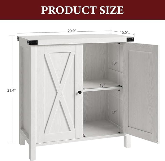 GarveeHome Small Storage Cabinet, Farmhouse Sideboard Buffet Cabinet with 2 Doors and Adjustable Shelves, Accent Entryway Console Cabinets for Living Room, Dining Room (Rustic White., 1 Pieces)
