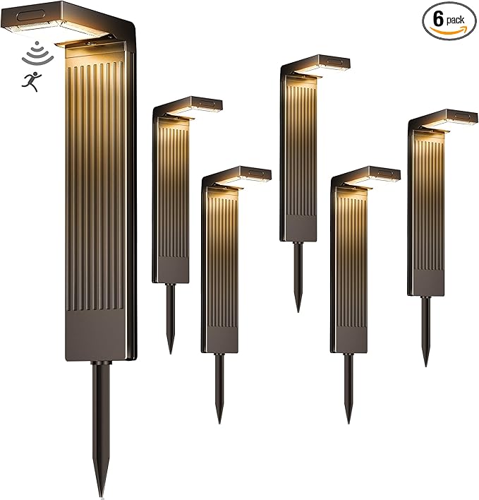 COXSENI Solar Pathway Lights Outdoor 6Pack, 2 Color in 1 Motion Sensor Walkway Lights 400LM with Warm/Cool White, 12H Lasting, IP65 Waterproof Solar Landscape Lighting for Garden, Yard