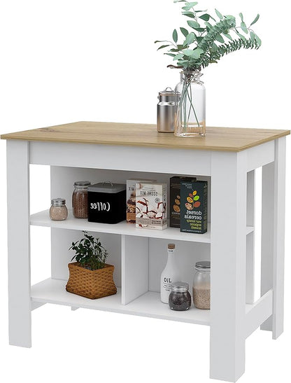 GOWE Rockaway 3-Shelf Kitchen Island White and Light Oak