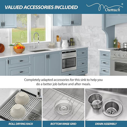30 Kitchen Sink - Oumuch 30x18 Undermount Sinks 16 Gauge Stainless Steel Kitchen Sinks Single Bowl Sink Under Counter Basin for Kitchens
