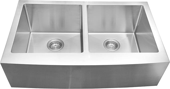 MSI 33 inch Undermount 50/50 Double Bowl Farmhouse Apron Stainless Steel Kitchen Sink and Strainer, 16 Gauge