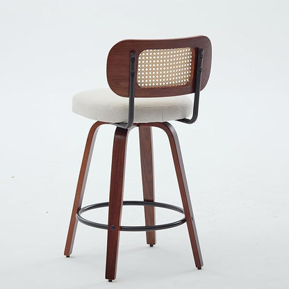Modern Dining Chair Mid-Century Swivel Counter Height Bar Stools with Upholstered Seat, Sturdy Stable Walnut Craftsmanship for Kitchen Island Dining Room Furniture,Beige-Foam-setof2