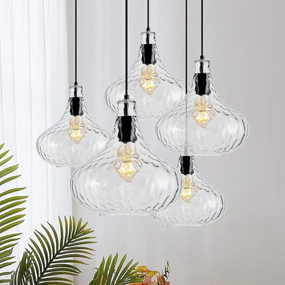 11 Inch Kitchen Island Pendant Light – Blown Glass Hammered Shade & Black Finish – Modern Hanging Ceiling Light for Dining Room, Sink, Hallway, Living Room – E26 Base