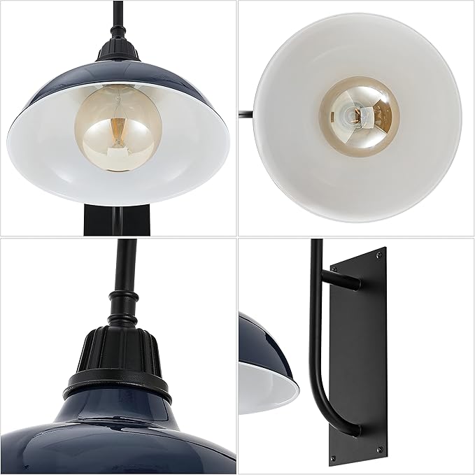 JONATHAN Y 12.25" Navy/Black 1-Light Farmhouse Gooseneck Outdoor Wall Sconce Lamp, with Black Metal Bowl Shade, Industrial Iron LED Porch Light for Patio Garage Entryway (JYL7614C)