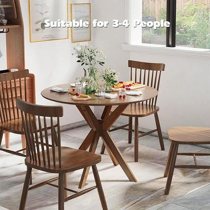 Giantex 36" Round Wood Dining Table, Farmhouse Kitchen Table with Intersecting Pedestal Base & Solid Rubber Wood Legs, Vintage Coffee Tables for Dinette, Small Spaces, Restaurant, Brown