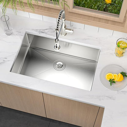 28 Inch Undermount Kitchen Sink 18 Gauge Stainless Steel Under Counter Sink Single Bowl Deep Handmade Single Bowl Kitchen Sink,28"x18"x9"