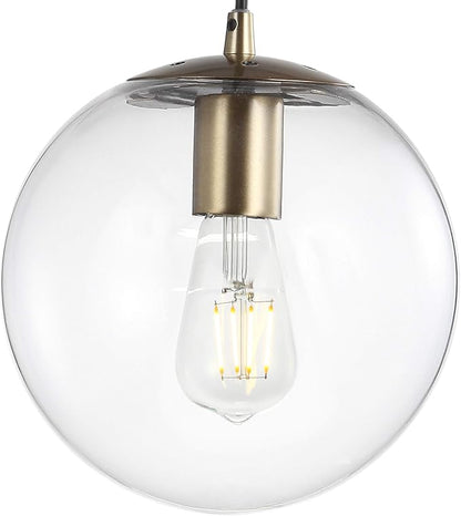 JONATHAN Y 7.75" Clear/Brass Gold Modern Globe LED Pendant Light, Industrial Hanging Ceiling Lamp for Kitchen Island, White Glass Globe Shade, LED Bulb Included (JYL9528C)