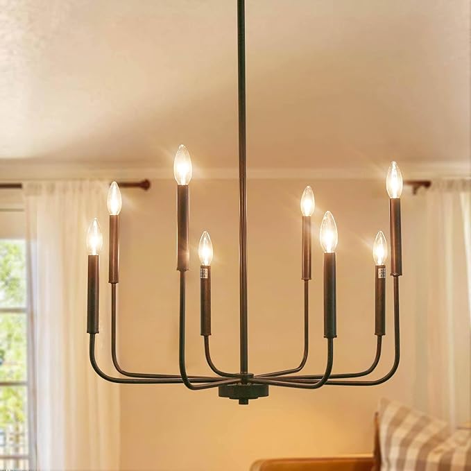 KSANA Rustic Chandeliers for Dining Room, Modern Farmhouse 8 Lights Lighting Fixture with Rust Brown Finish for Living Room, Bedroom, Foyer, Kitchen