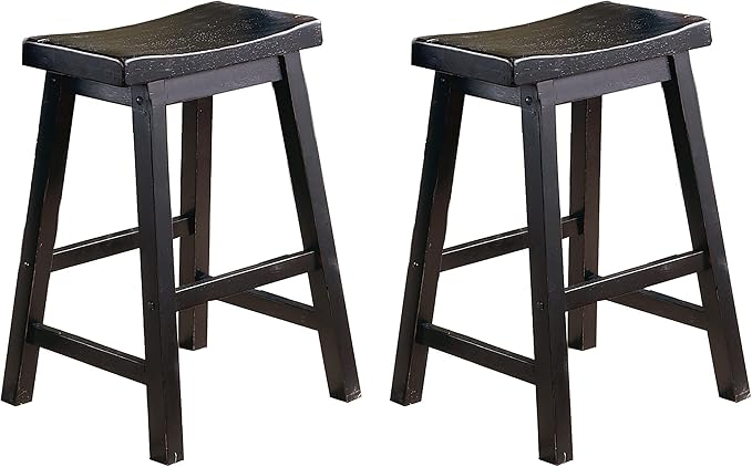Living Room Chairs Comfy, Farmhouse Modern Solid Wood Counter Height Stools Set of 2, Saddle Seat Wooden Chairs for Kitchen Island, Dining Room, Comedor Sillas，Bedroom Furniture,Black