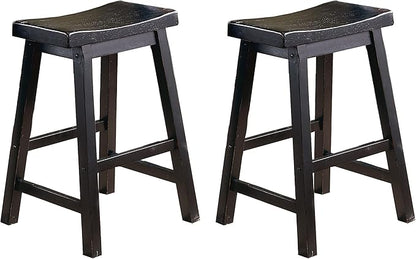 Living Room Chairs Comfy, Farmhouse Modern Solid Wood Counter Height Stools Set of 2, Saddle Seat Wooden Chairs for Kitchen Island, Dining Room, Comedor Sillas，Bedroom Furniture,Black