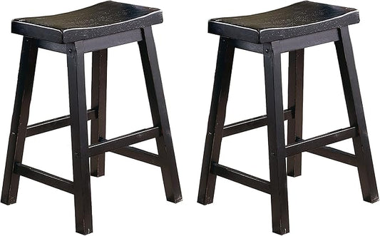 Living Room Chairs Comfy, Farmhouse Modern Solid Wood Counter Height Stools Set of 2, Saddle Seat Wooden Chairs for Kitchen Island, Dining Room, Comedor Sillas，Bedroom Furniture,Black
