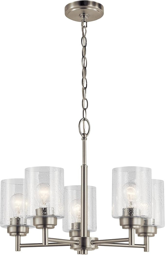 Kichler Winslow 19.75" Chandelier in Brushed Nickel, 5-Light Chandelier for Dining Room, Living Room, or Bedroom, Clear Seeded Glass, (19.75" W x 16" H), 44030NI